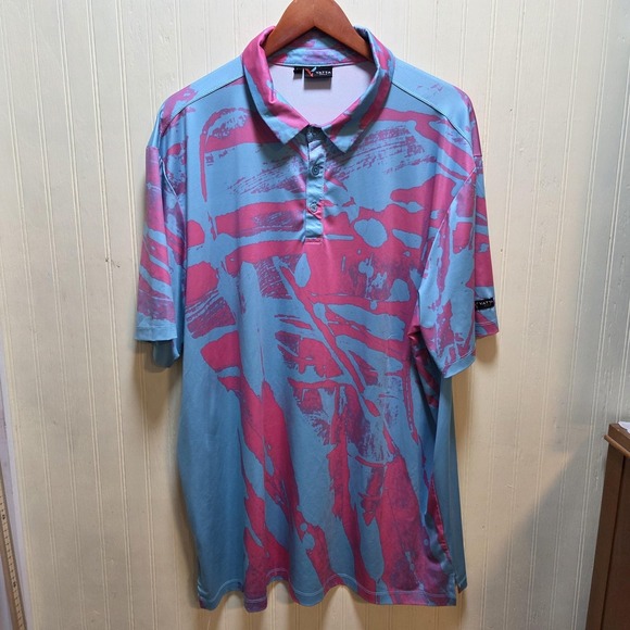 Yatta Golf Polo Shirt Mens 3XL Blue Pink Abstract Print Stretch Performance - Picture 2 of 8